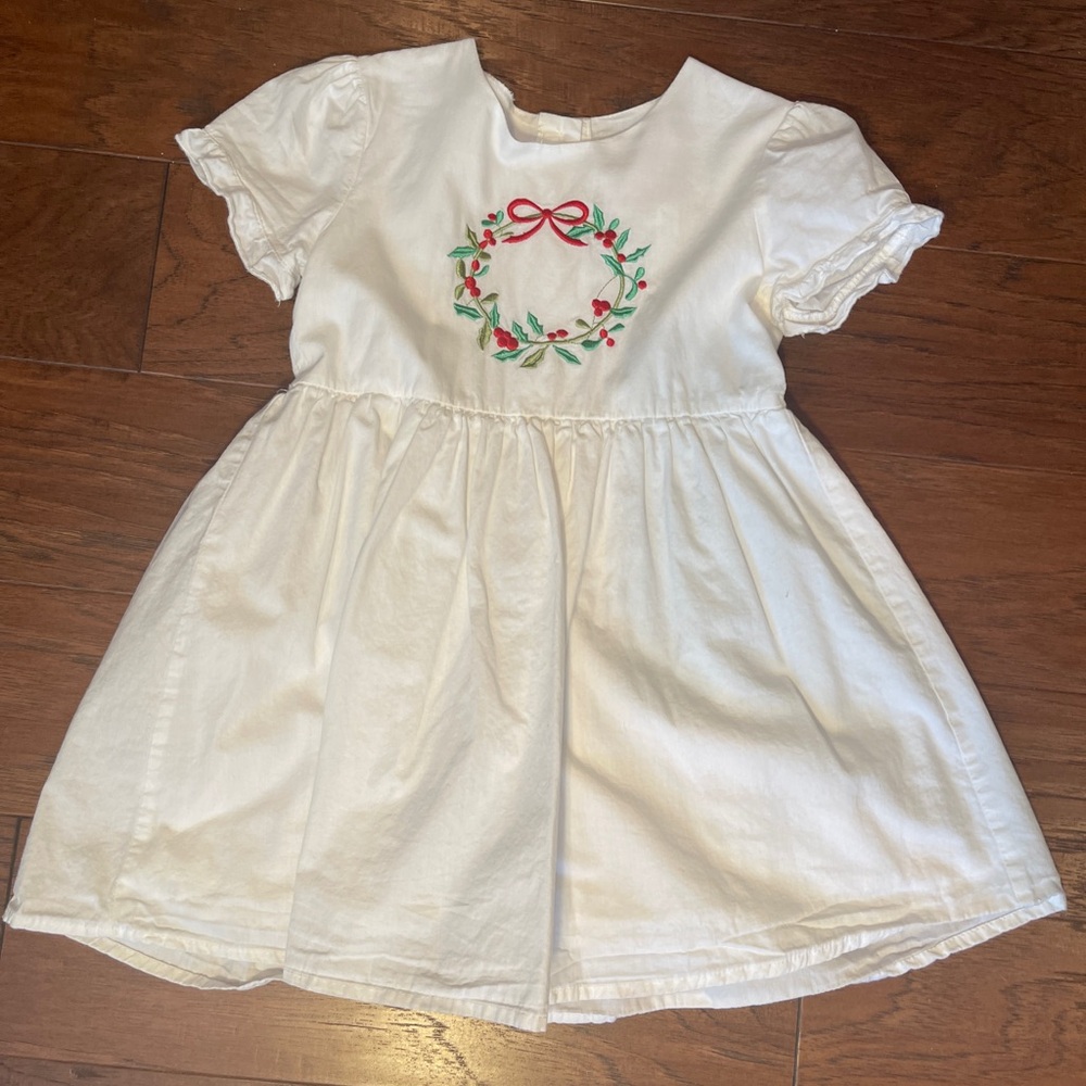 Posh Pickle Kids Dress White with Embroidered Wreath